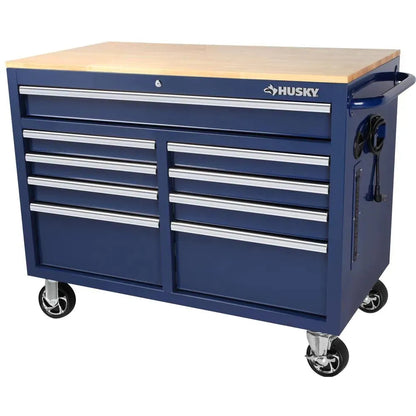 46-in W x 24.5-in D 9-Drawer Mobile Workbench with Hardwood Top and Power Station �� Gloss Black