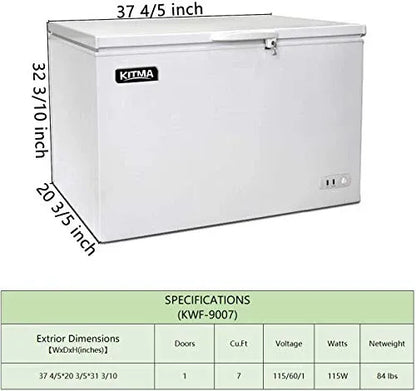 Commercial Top Chest Freezer 7 Cu. Ft - Deep Ice Cream Freezer with Wire Storage Basket, Solid Door, for Groceries, Kitchen, Restaurant White