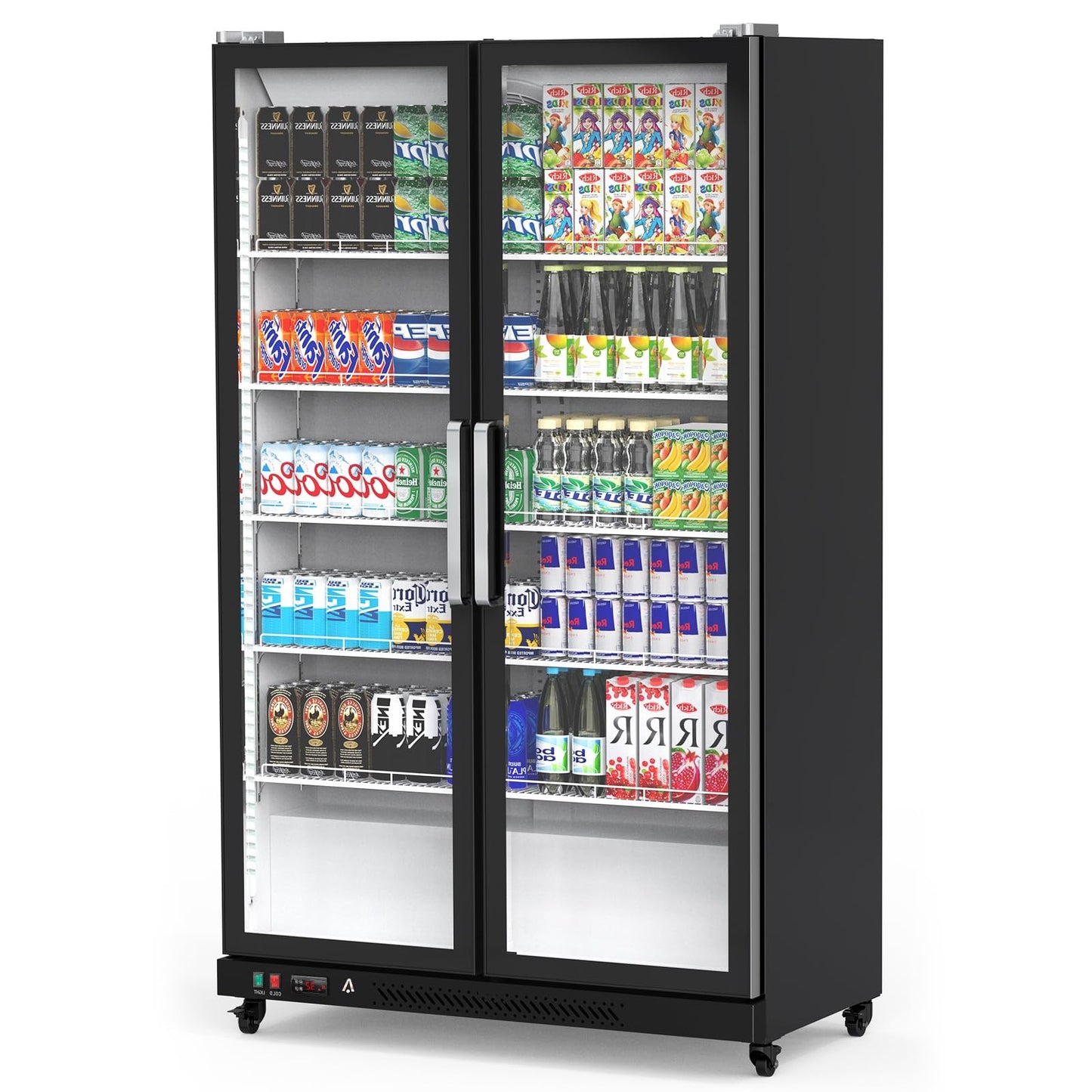 Commercial Refrigerator, Glass Door with LED Lighting – Upright Beverage Display Cooler for Home, Store, Gym, or Office, Featuring Double Swing Doors and 39 cu.ft